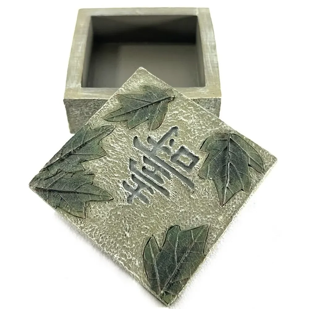 Square Lidded Green & Gray Japan Symbol Longevity Trinket Box